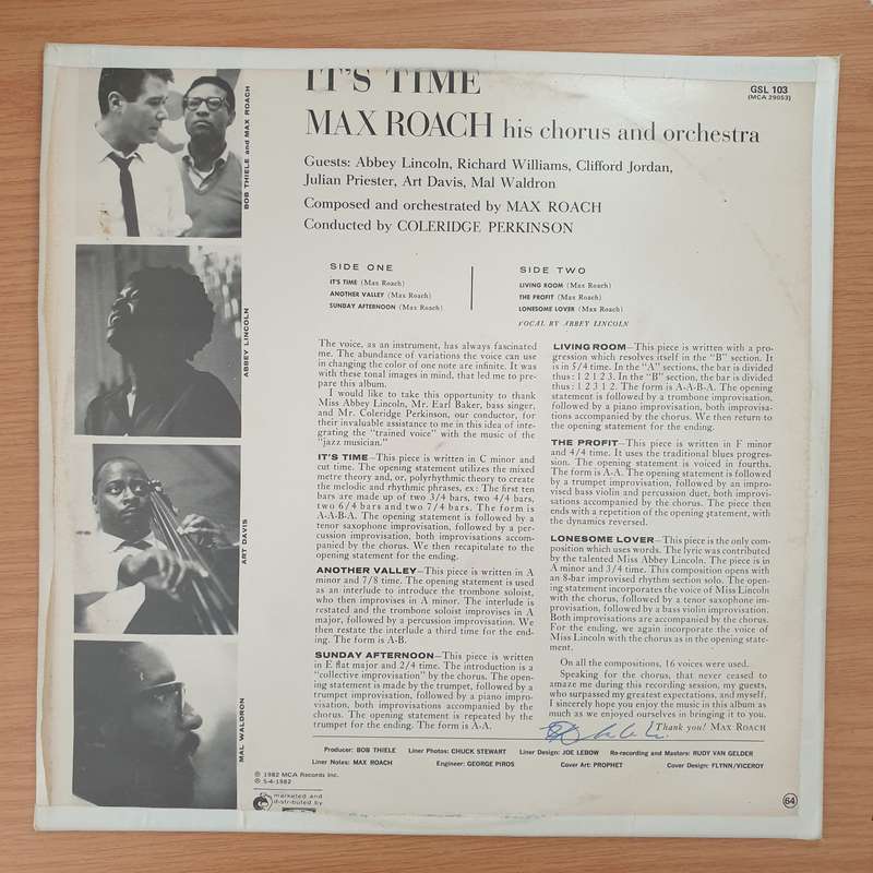 Max Roach His Chorus And Orchestra  It's Time - Vinyl LP Record - Very-Good+ Quality (VG+) (ve...