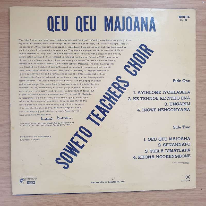 Soweto Teachers Choir  Qeu Qeu Majoana - Vinyl LP Record - Very-Good+ Quality (VG+) (verygoodp...