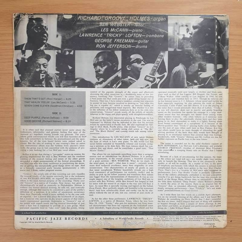 Richard "Groove" Holmes  "Groove" (SA) - Vinyl LP Record - Very-Good+ Quality (VG+) (verygoodp...