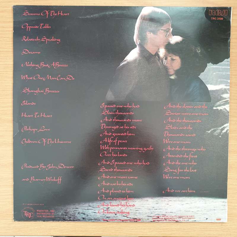 John Denver  Seasons Of The Heart  - Vinyl LP Record - Very-Good+ Quality (VG+) (verygoodplus)