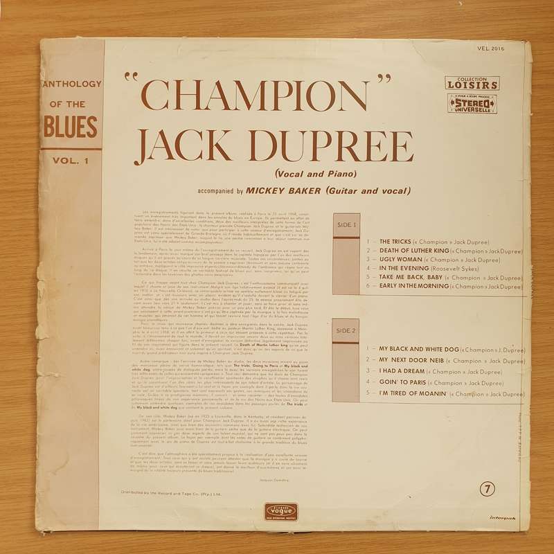Champion Jack Dupree  Anthology Of The Blues (VEL) - Vinyl LP Record - Very-Good+ Quality (VG+...