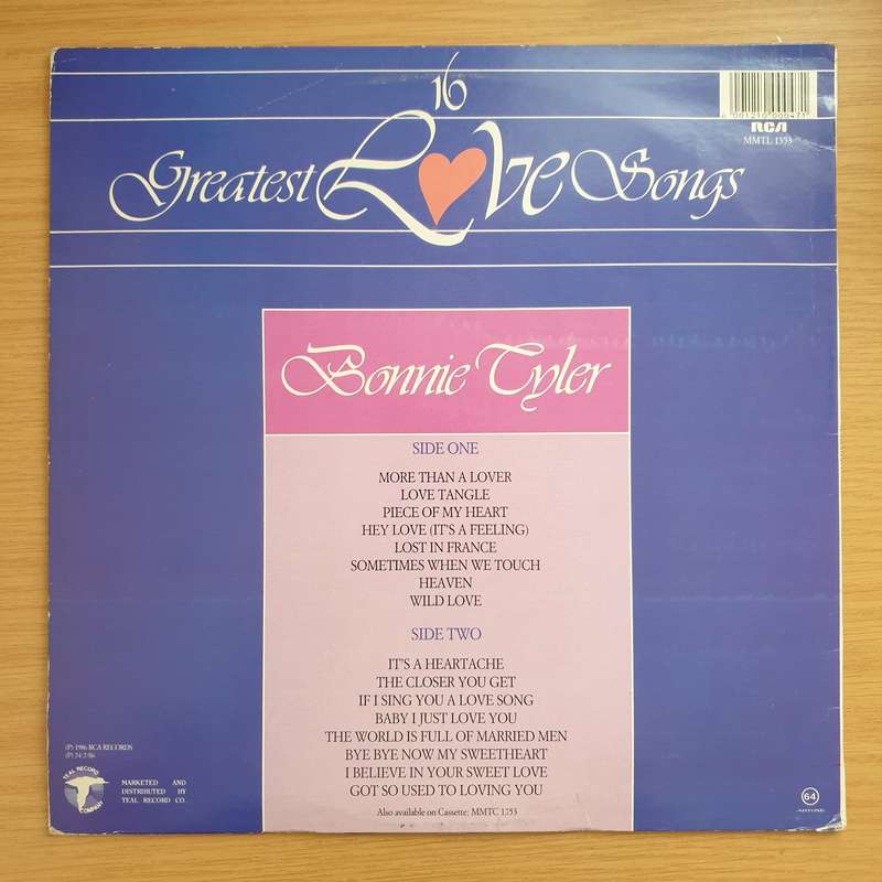 Bonnie Tyler - 16 Greatest Love Songs  Vinyl LP Record - Very-Good+ Quality (VG+) (verygoodplus)