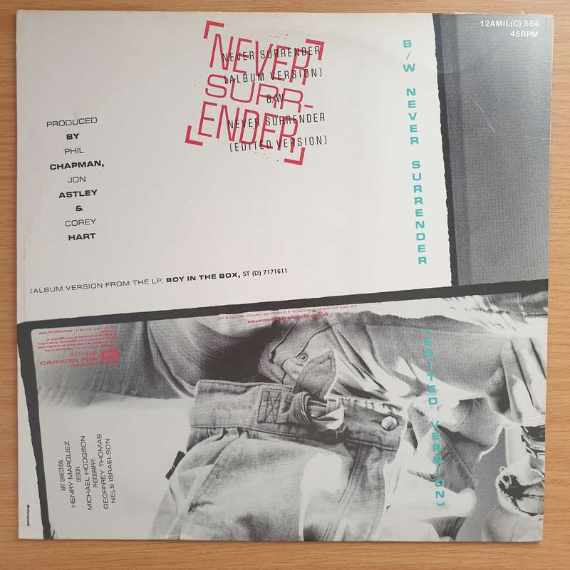 Corey Hart  Never Surrender  Vinyl LP Record - Very-Good+ Quality (VG+) (verygoodplus)
