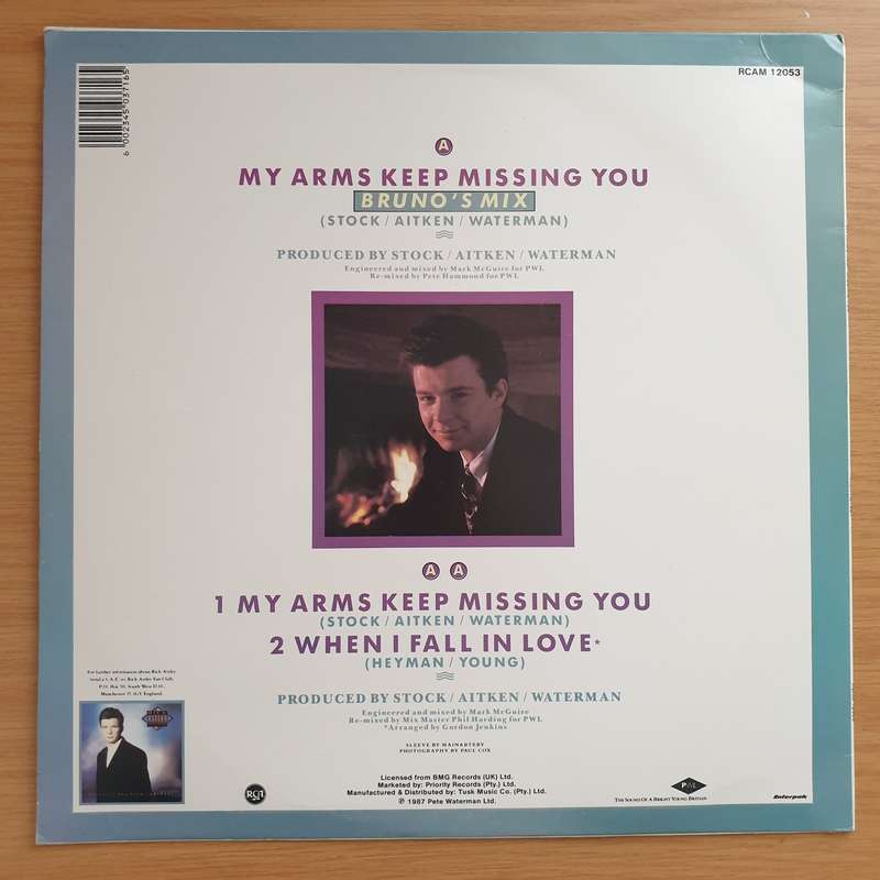 Rick Astley  My Arms Keep Missing You (Bruno's Mix)  Vinyl LP Record - Very-Good+ Qualit...