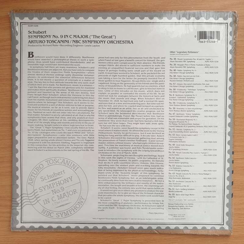 Schubert - Symphony No 9 in C Major - Arturo Toscanini/ NBC Symphony  Vinyl LP Record Sealed