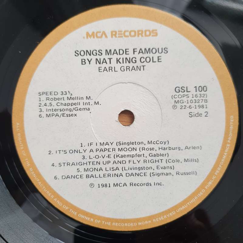 Earl Grant  Sings And Plays Songs Made Famous By Nat Cole - Vinyl LP Record - Very-Good+ Quali...