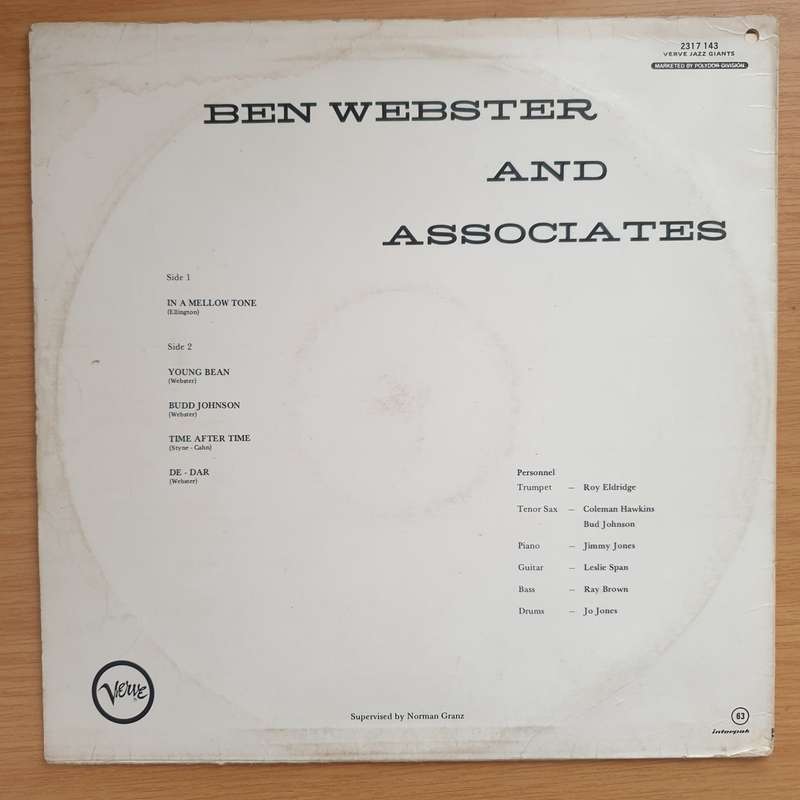 Ben Webster  Ben Webster And Associates - Vinyl LP Record - Very-Good+ Quality (VG+)