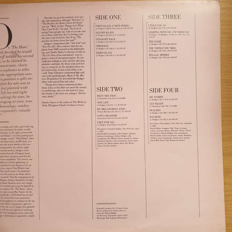 Johnny Hodges  The Smooth One - Double Vinyl LP Record - Very-Good+ Quality (VG+)