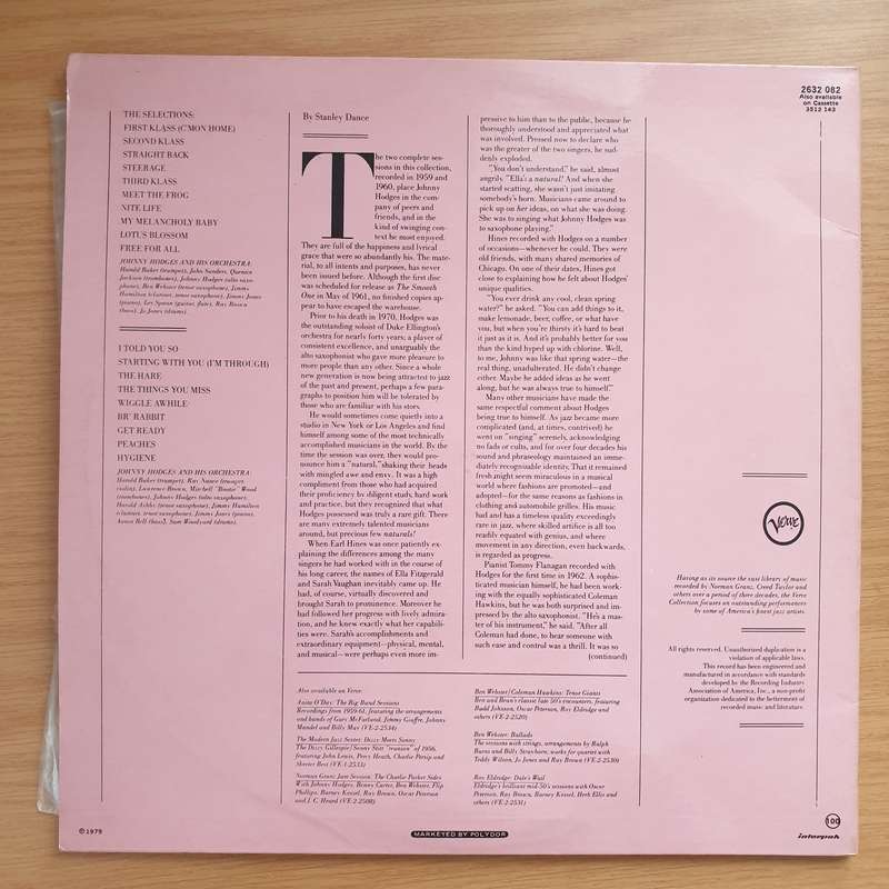 Johnny Hodges  The Smooth One - Double Vinyl LP Record - Very-Good+ Quality (VG+)