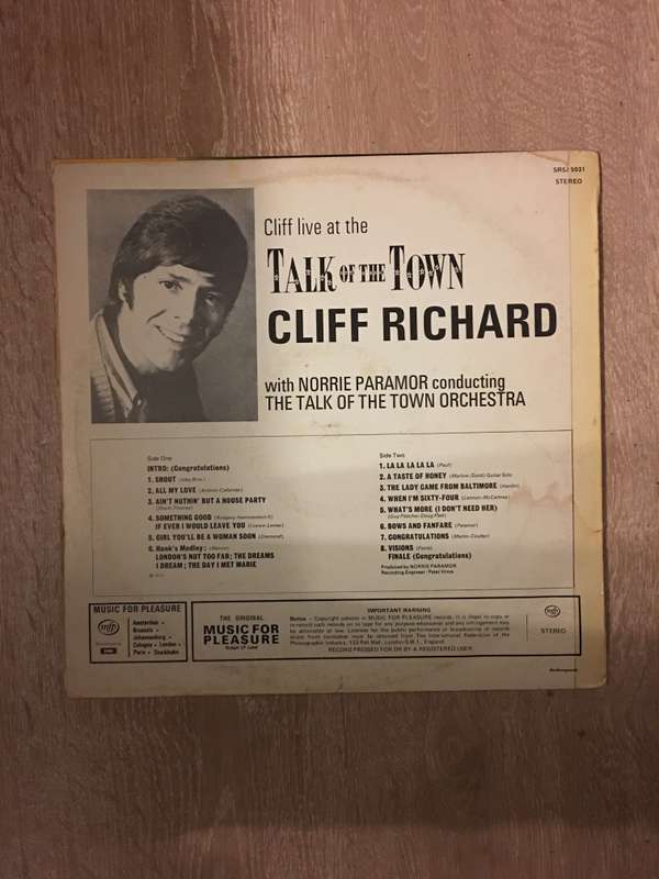 Cliff Richard - Live At The Talk of The Town - Vinyl LP Record - Opened  - Very-Good Quality (VG)
