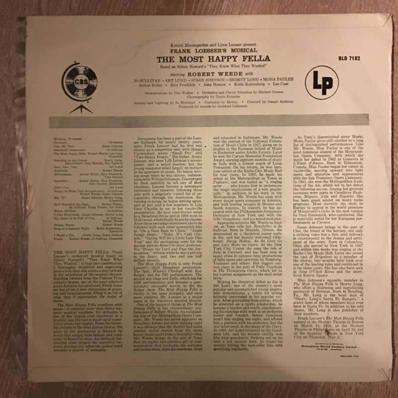 Frank Loesser / Robert Weede  The Most Happy Fella! - Vinyl Record - Opened  - Very-Good+ Q...