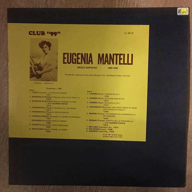 Eugenia Mantelli - "Club 99" - Vinyl LP Record - Opened  - Very-Good+ Quality (VG+)