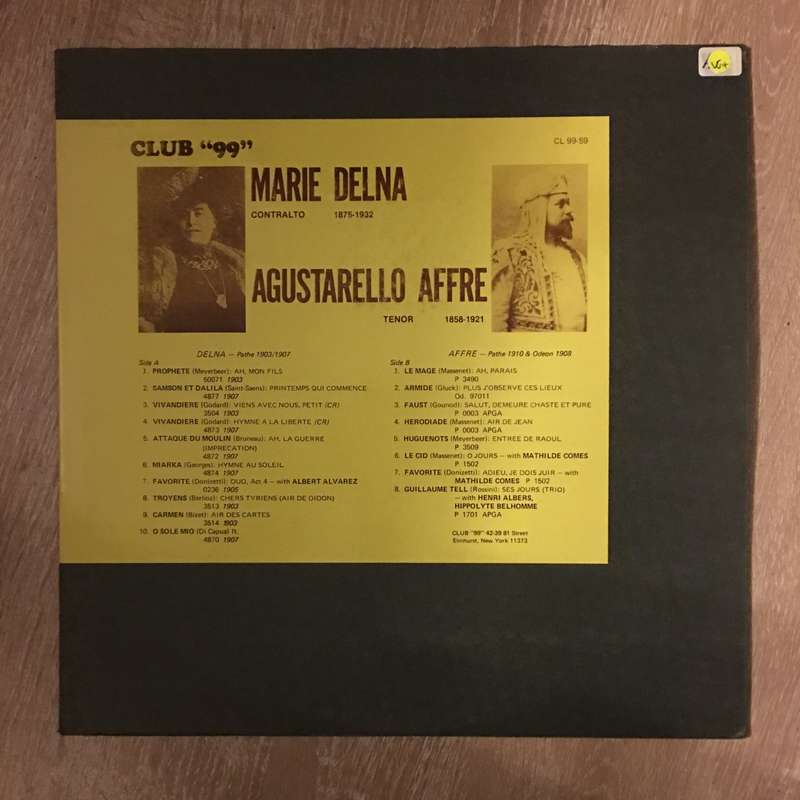 Marie Delna, Agustarella - "Club 99" - Vinyl LP Record - Opened  - Very-Good+ Quality (VG+)