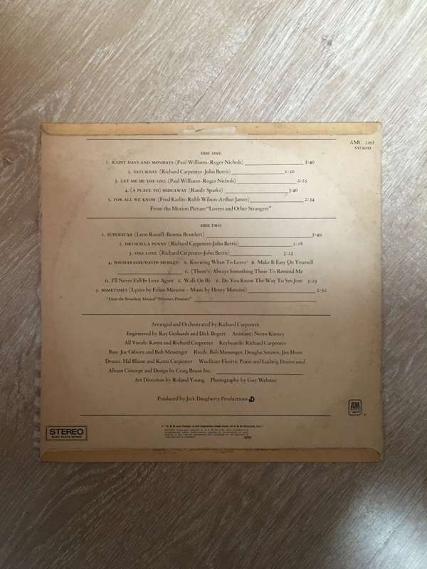 Carpenters - Carpenters - Vinyl LP Record - Opened  - Very-Good Quality (VG)