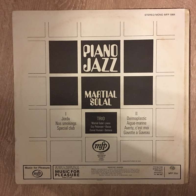 Martial Solal  Piano Jazz - Vinyl LP Record - Opened  - Very-Good+ Quality (VG+)