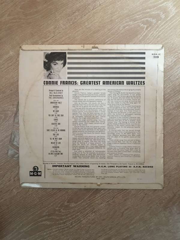 Connie Francis  Greatest American Waltzes - Vinyl LP Record - Opened  - Very-Good+ Quality ...