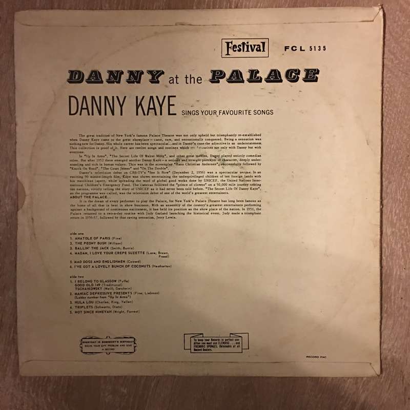 Danny Kaye - At The Palace -  Vinyl Record - Opened  - Good+ Quality (G+)