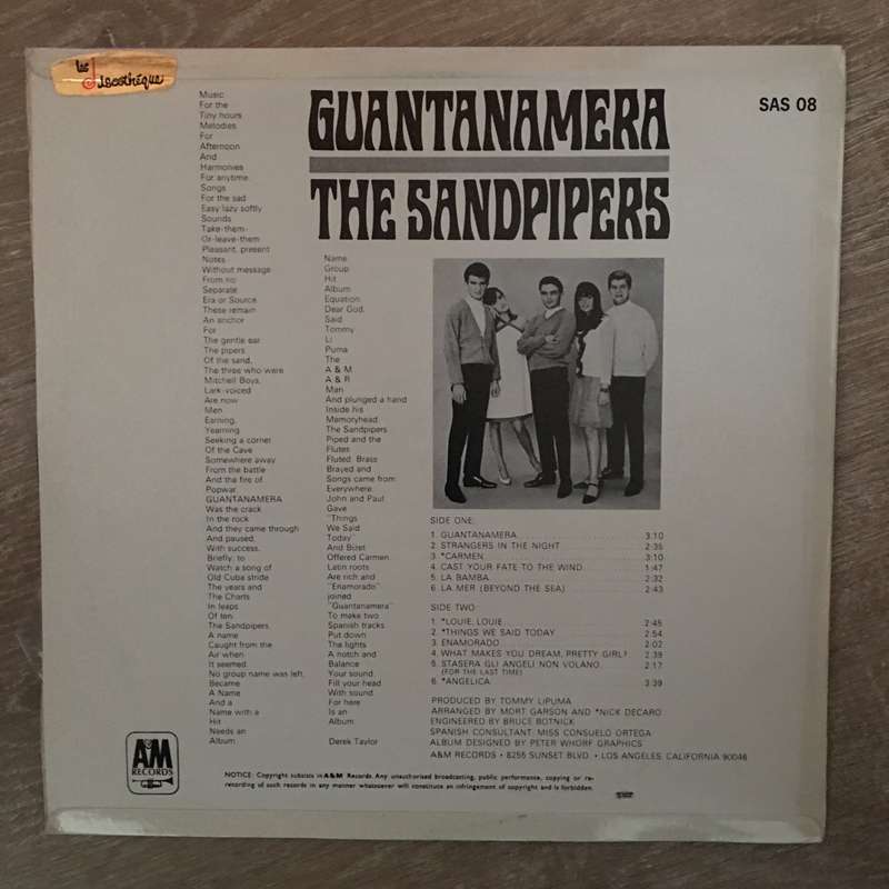 The Sandpipers  Guantanamera - Vinyl LP Record - Opened  - Very-Good+ Quality (VG+)