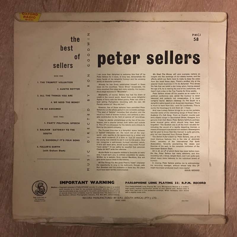 Peter Sellers - The Best of Sellers - Vinyl LP Record - Opened  - Very-Good+ Quality (VG+)