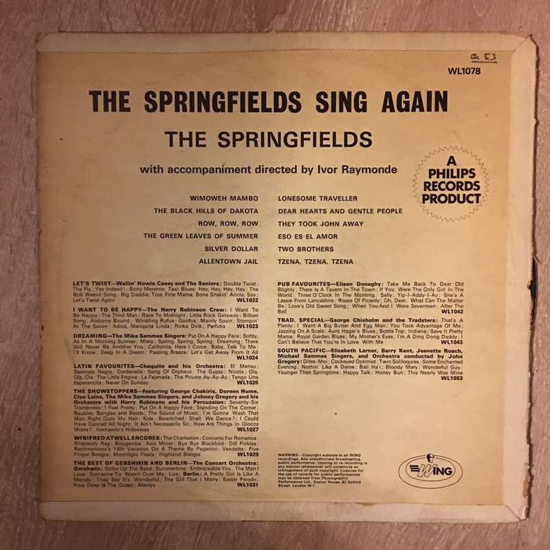 The Springfields Sing Again  - Vinyl LP Record - Opened  - Very-Good Quality (VG)