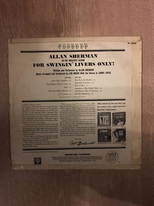 Allan Sherman - For Swinging Livers Only - Vinyl LP Record - Opened  - Very-Good+ Quality (VG+)