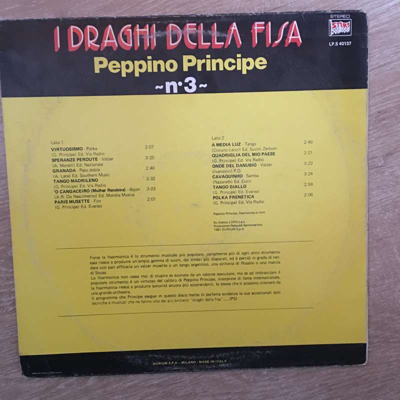 Peppino Principe  I Draghi Della Fisa N° 3 - Vinyl LP Record - Opened  - Very-Good- Qualit...