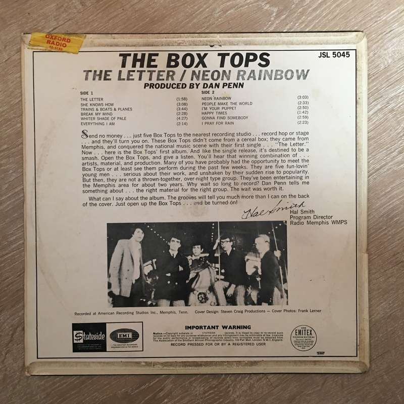 The Box Tops  The Letter / Neon Rainbow - Vinyl LP Record - Opened  - Very-Good- Quality (VG-)