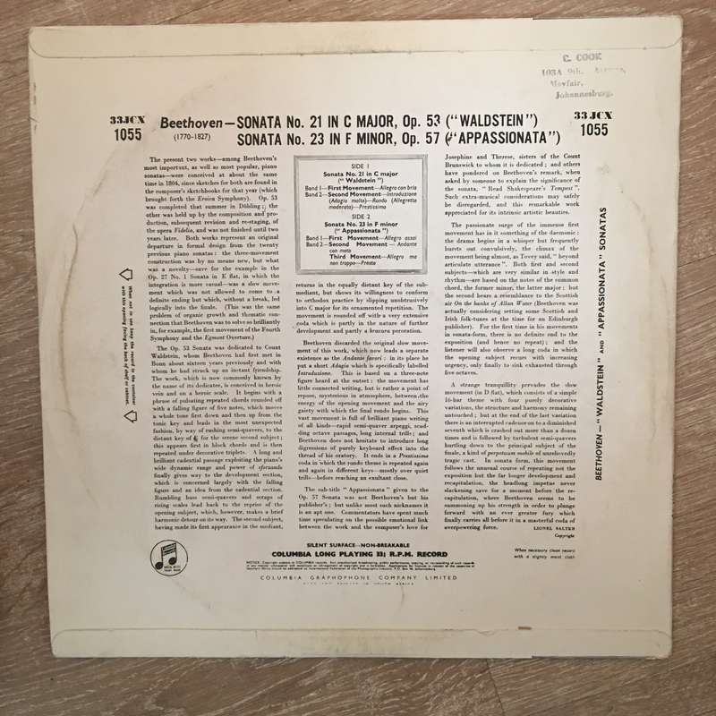 Walter Gieseking  - Beethoven  "Waldstein And "Appassionata Sonatas - Vinyl LP Record - Ope...