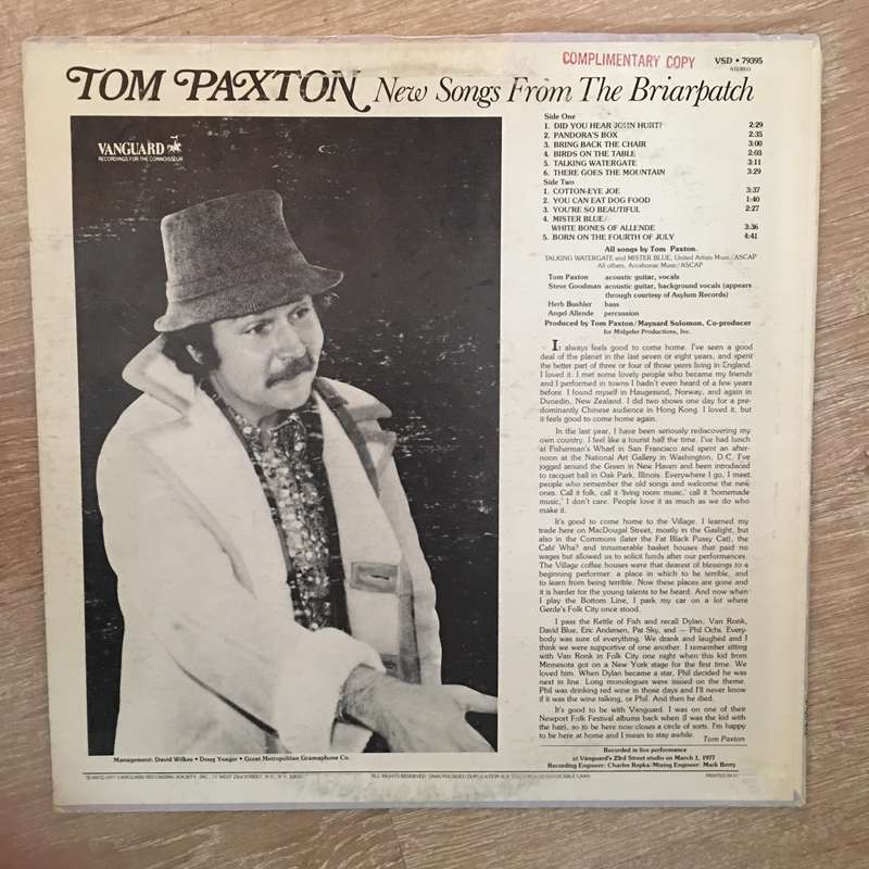 Tom Paxton  New Songs From The Briarpatch - Vinyl LP Record - Opened  - Very-Good+ Quality ...