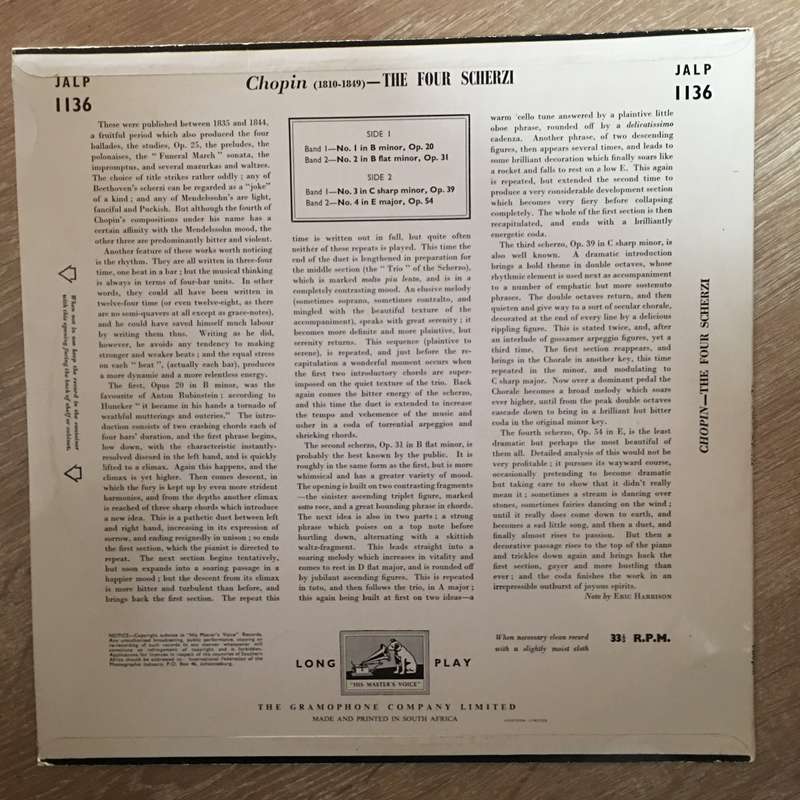Chopin, Artur Rubinstein  Four Scherzi  Vinyl LP Record - Opened  - Good+ Quality (G+)