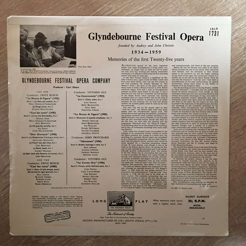 Glyndebourne Festival Opera Company  1934-1959 - Memories of the First Twenty Five Years - ...