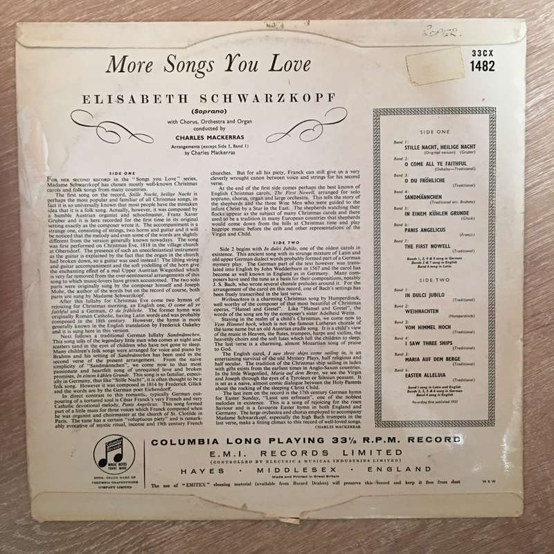 Elisabeth Schwarzkopf  More Songs You Love - Vinyl LP Record - Opened  - Very-Good+ Quality (VG+)