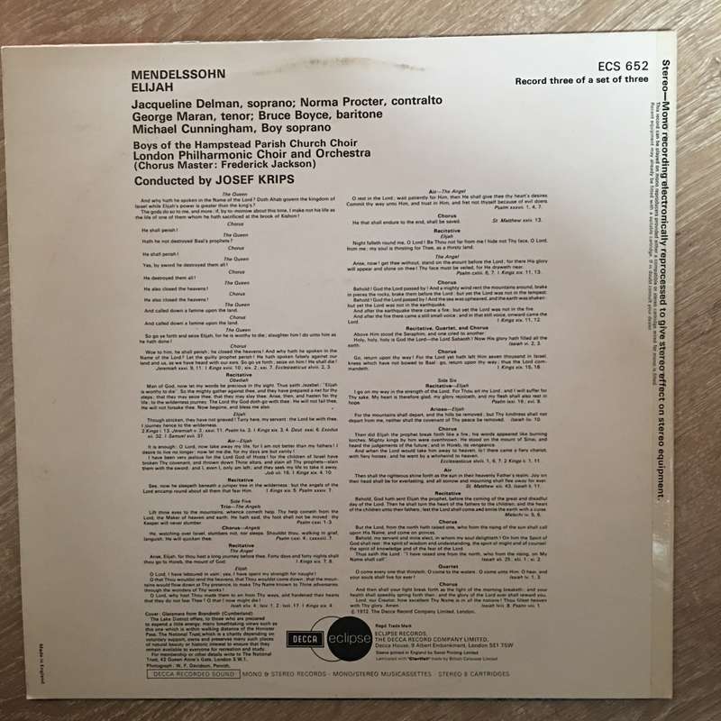 Mendelssohn : Elijah Choruses . Josef Krips  - Vinyl LP Record - Opened  - Very-Good+ Quality ...