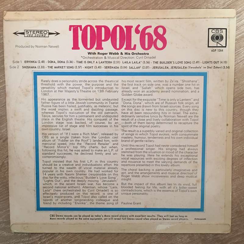 Topol '68 - Vinyl LP Record - Very-Good+ Quality (VG+)