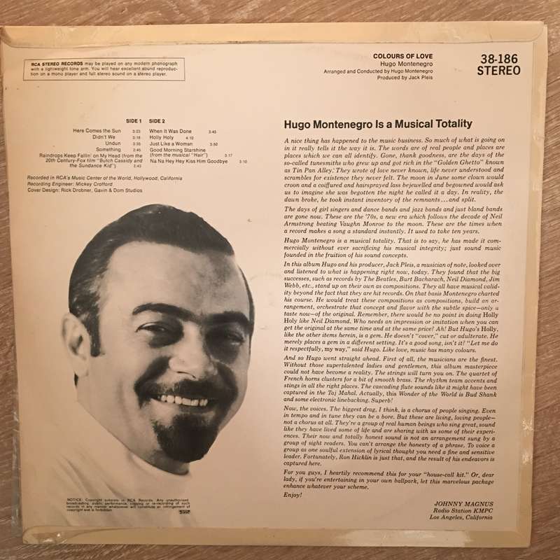 Hugo Montenegro - Colours Of Love - Vinyl LP Record - Opened  - Very-Good+ Quality (VG+)
