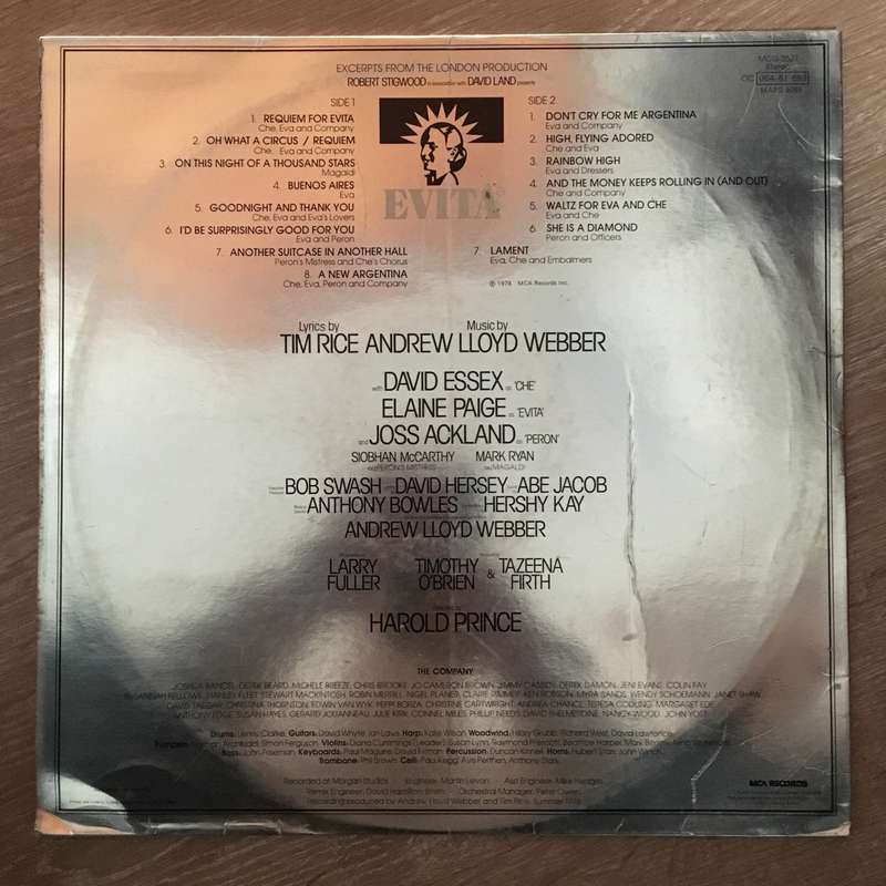 Evita - (With Elaine Paige) - Vinyl LP Record - Opened  - Very-Good- Quality (VG-)