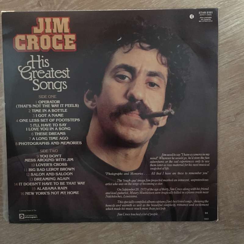 Jim Croce  His Greatest Songs - Vinyl LP Record - Very-Good+ Quality (VG+)