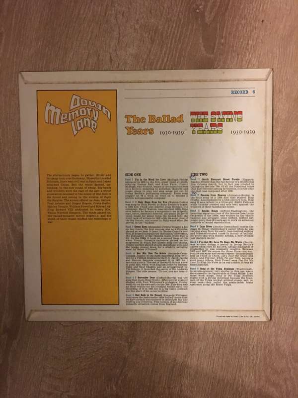 Down Memory Lane 6 - Vinyl LP Record - Opened  - Very-Good+ Quality (VG+)