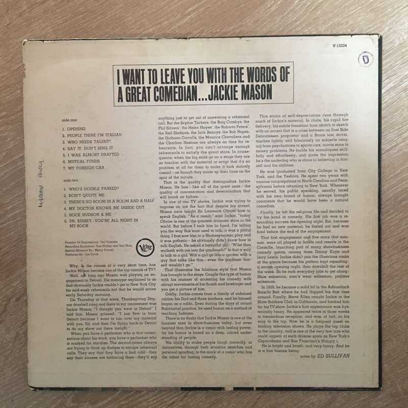 Jackie Mason  I Want To Leave You With The Words Of A Great Comedian - Vinyl Record - Opene...