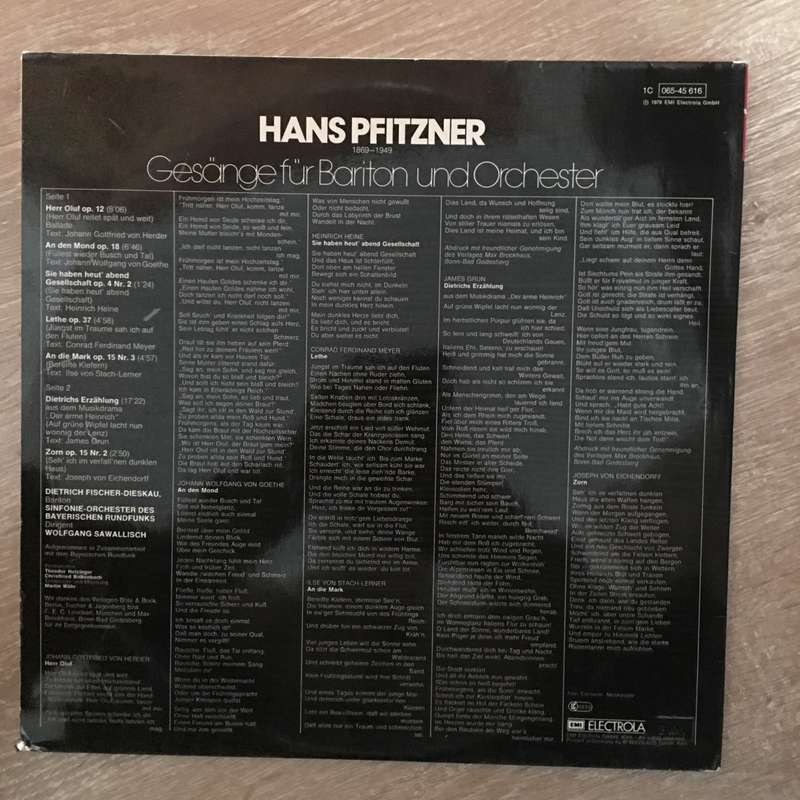 Dietrich Fischer-Dieskau, Wolfgang Sawallisch  Hans Pfitzner - Gesänge Fur Baritone Und Or...