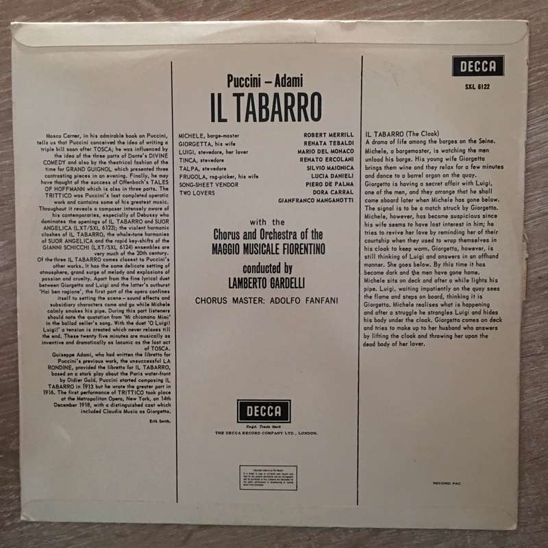 Renata Tebaldi, Mario del Monaco, Robert Merrill  Il Tabarro - Vinyl LP Record - Opened  - ...