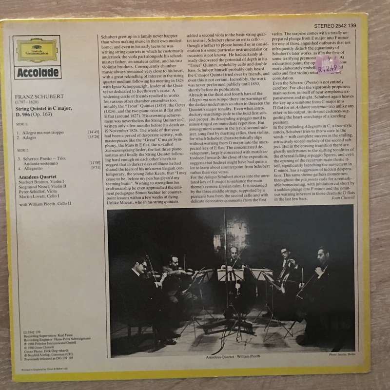 Schubert / Amadeus Quartet & William Pleeth  Schubert: String Quintet In C Major, D 956 (Op...