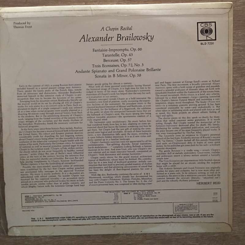 Alexander Brailowsky  A Chopin Recital - Vinyl LP Record - Opened  - Very-Good Quality (VG)