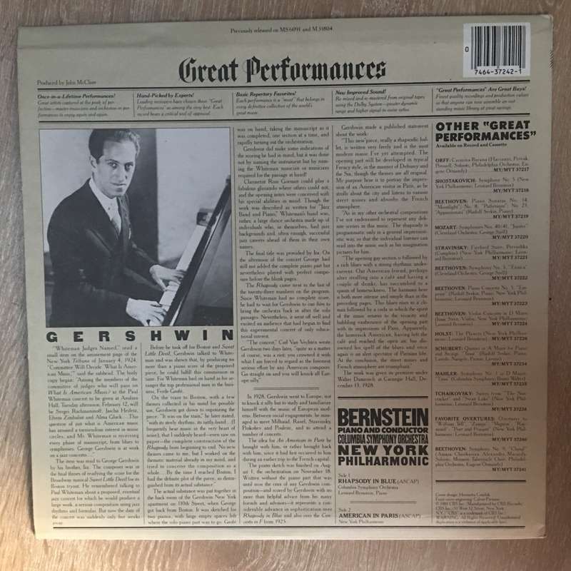 Bernstein - Great Performances Series - Gershwin - Rhapsody in Blue - Vinyl Record - Opened  - Ve...
