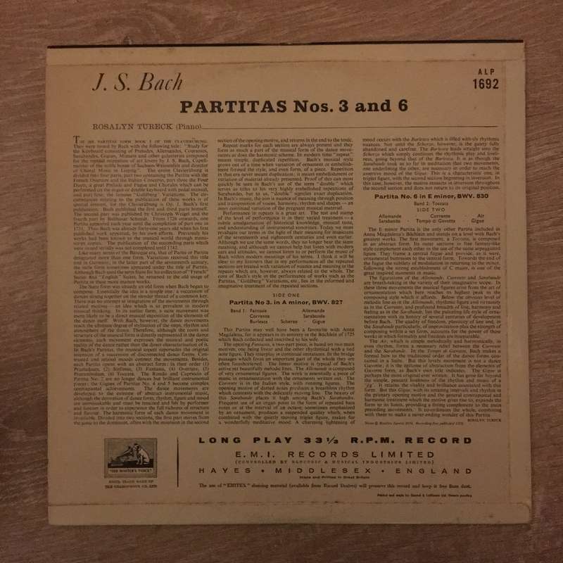 Johann Sebastian Bach, Rosalyn Tureck  Partitas Nos. 3 & 6 - Vinyl LP Record - Opened  - Ve...