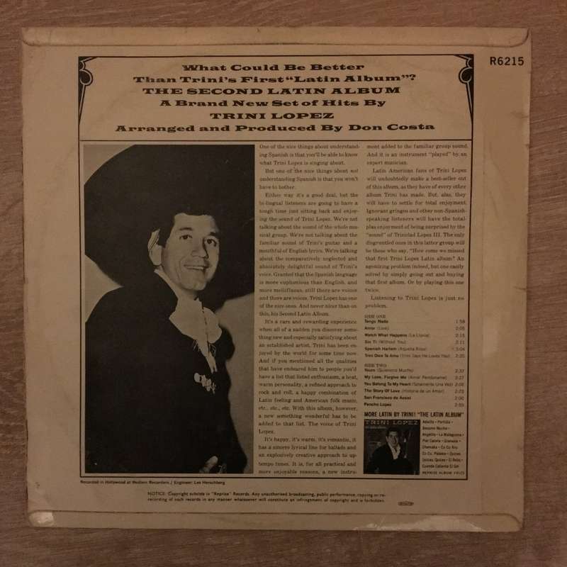 Trini Lopez  The Second Latin Album  - Vinyl LP Record - Opened  - Very-Good+ Quality (VG+)