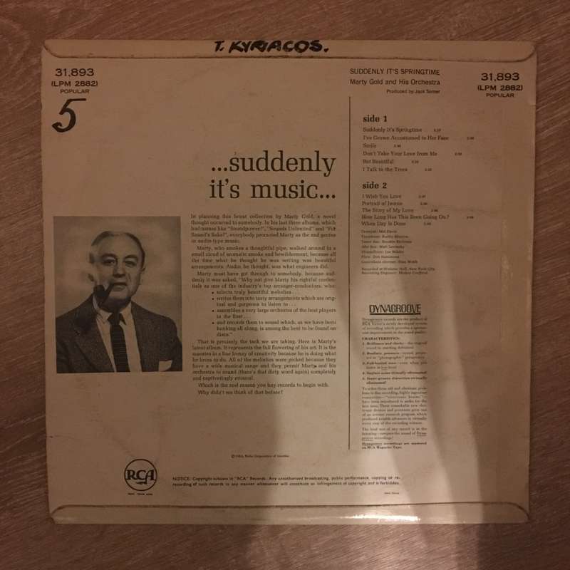 Marty Gold and His Orchestra - Suddenly It's Springtime -  Vinyl Record - Opened  - Good+ Quality...