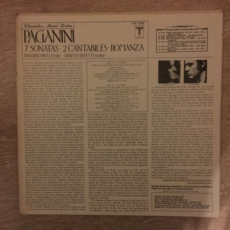Ruggiero Ricci, Niccolò Paganini  7 Sonatas - 2 Cantabiles -Romanza For Violin And Guitar ...