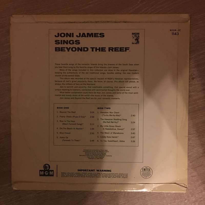 Joni James - Beyond The Reef -  Vinyl Record - Opened  - Good+ Quality (G+)
