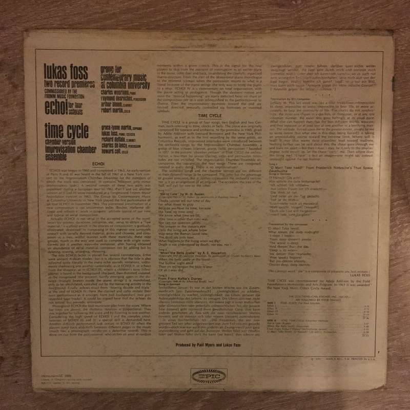 Lukas Foss  Time Cycle   Vinyl LP Record - Opened  - Good+ Quality (G+)
